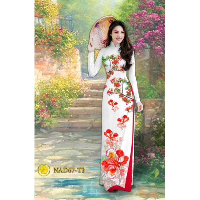 🌼Vải áo dài lụa 3D hoa phượng chân đồng phục (đặt trước 4 ngày)🌸