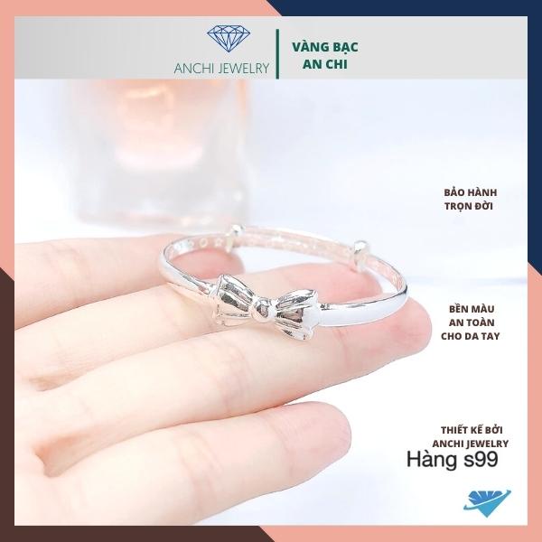 Kiềng tay nơ khắc tên cho bé gái, chuẩn bạc ta sáng đẹp không lo xuống màu - Vàng bạc an chi