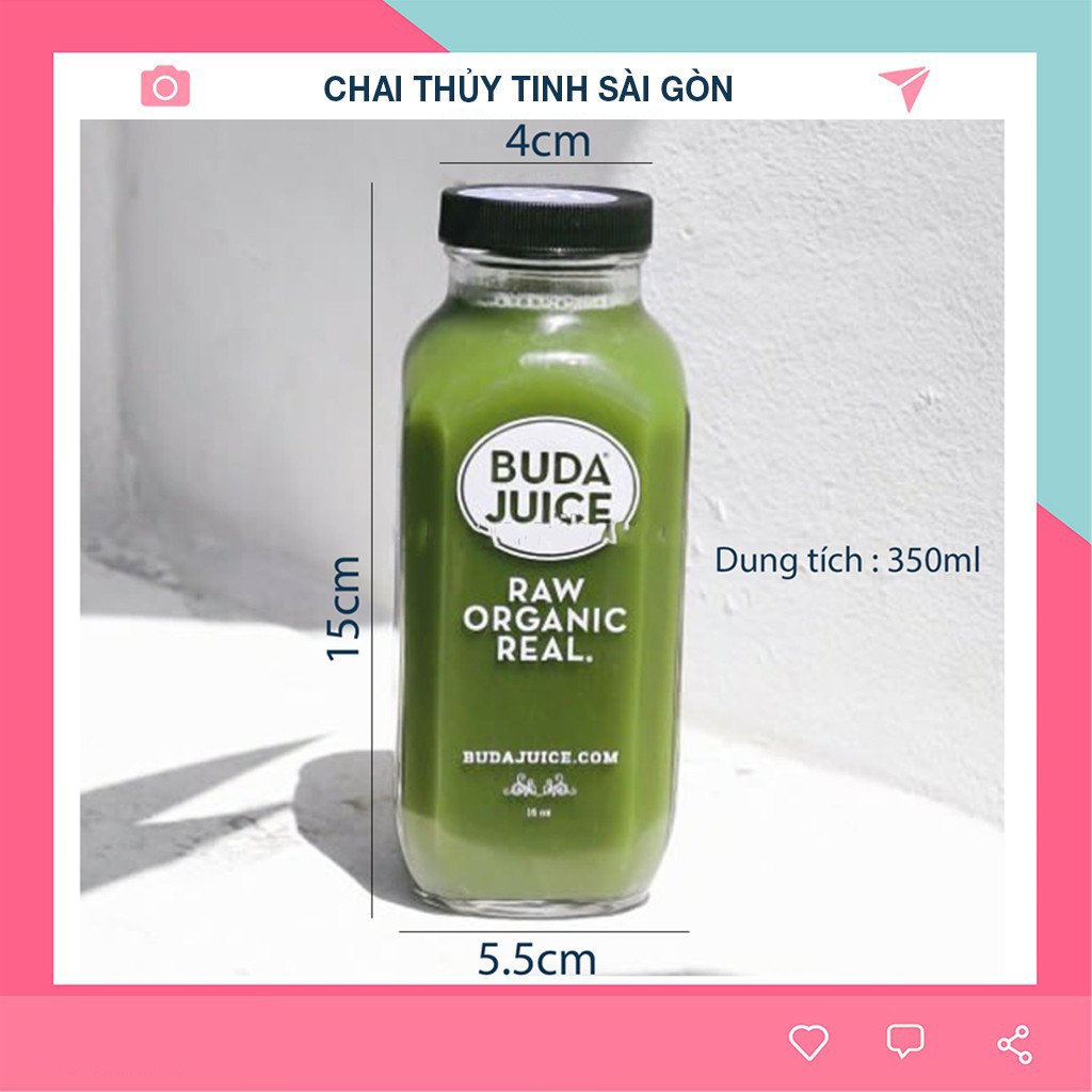 Chai thủy tinh Vuông nắp nhựa 350ml đựng sữa hạt, nước hoa quả