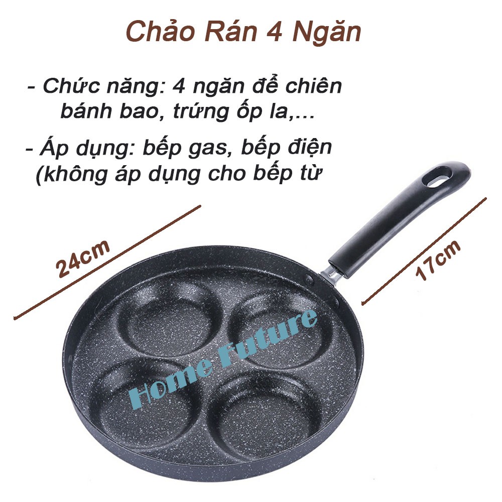 Chảo Chiên Trứng 4 Ngăn Chống Dính Cao cấp, Chảo Rán Trứng Ốp La 4 Ngăn Tiện Dụng