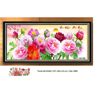 Tranh đính đá cao cấp ( giá sỉ) Hoa Khai Phú Quý VS362 (120x53)