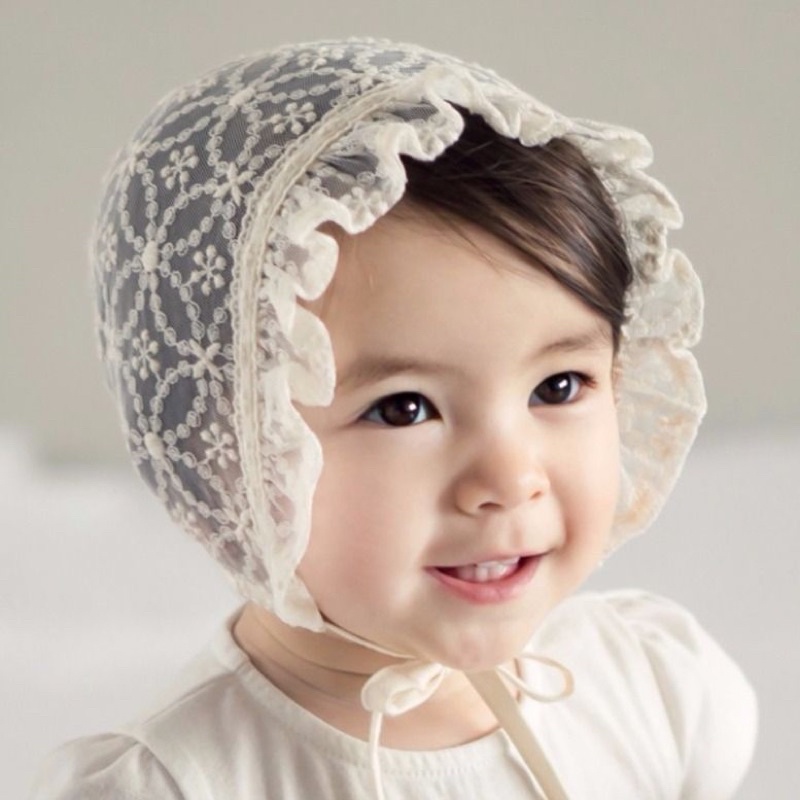 Mũ ren trắng tiểu thư phong cách Hàn Quốc cho bé gái 0-2 tuổi