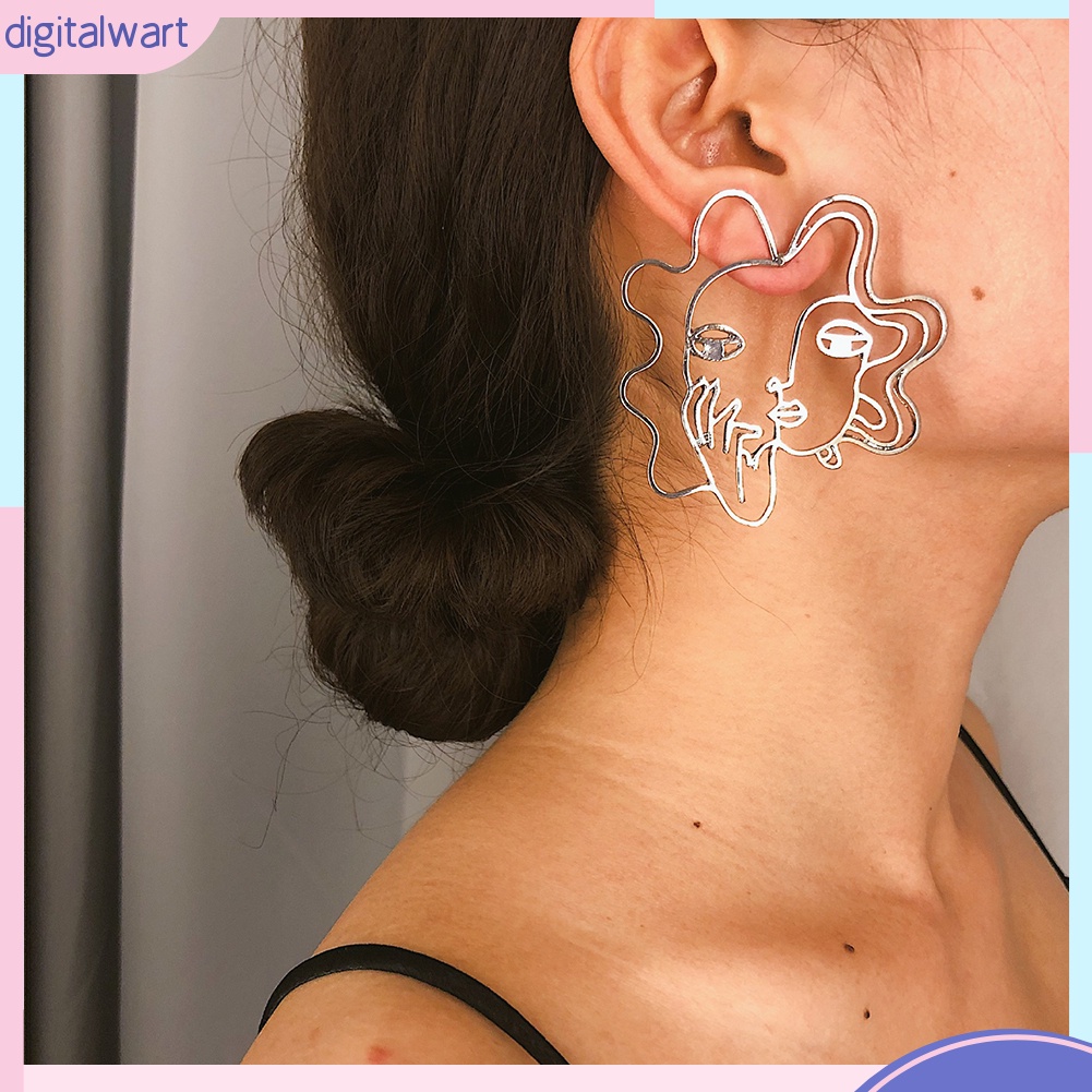 Đôi bông tai dạng rỗng hình mặt người trừu tượng thời trang cá tính cho nữ