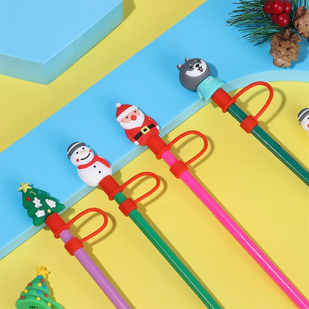 PISTA Vỏ Bọc Ống Hút Bằng Silicon Chống Bụi Chống Văng Có Thể Tái Sử Dụng Hình Ông Già Noel