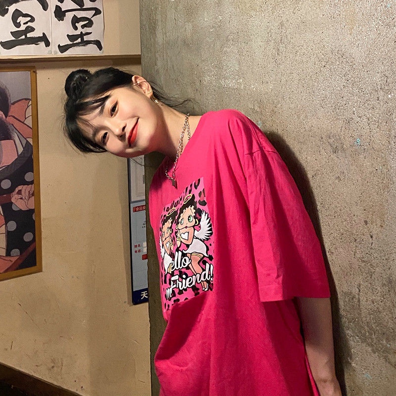 NRVP Áo Thun Tay Ngắn Cổ Tròn Dáng Rộng In Họa Tiết Thời Trang Mùa Hè Hàn Quốc Mới 2021