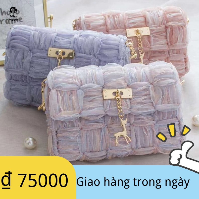 [Mã FAMAYWA2 giảm 10K đơn 50K] miss meow Túi tự đan ruy băng - Nguyên liệu đan tui