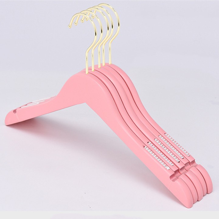 Móc Gỗ Treo Quần Áo Hồng Nhạt Vai Đệm 44.5cm (10 móc)