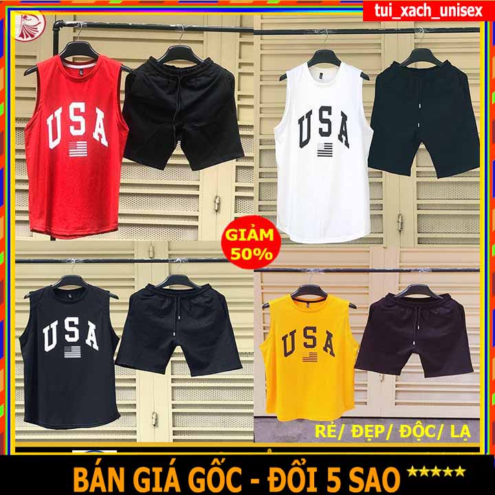 Giá Sỉ ⚡️Siêu Phẩm⚡️ Set Bộ Thể Thao Quần Áo Nam, Đồ bộ thể thao nam Ba lổ USA, sét quần áo mặc nhà Tập Gym VẢI LƯỚI MÈ