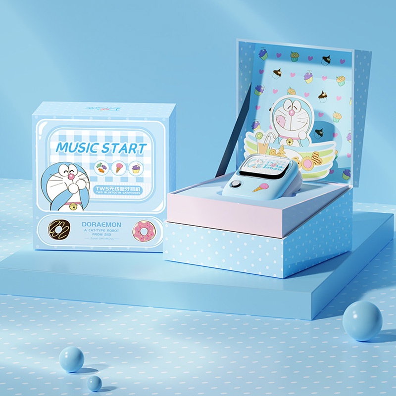 Tai nghe bluetooth ROCK Doraemon in-ear không dây âm thanh nổi hai tai thể thao Tai nghe bluetooth TWS retro