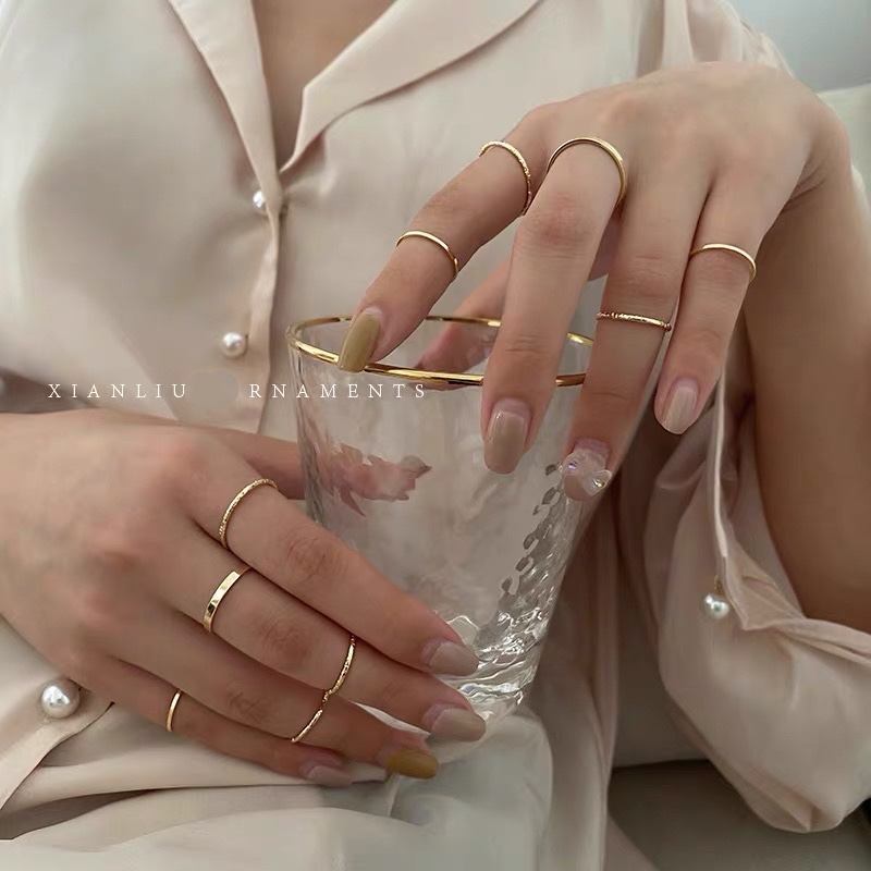 Set 3 nhẫn siêu mỏng bằng thép titan mạ vàng đơn giản tinh tế thời trang độc đáo
