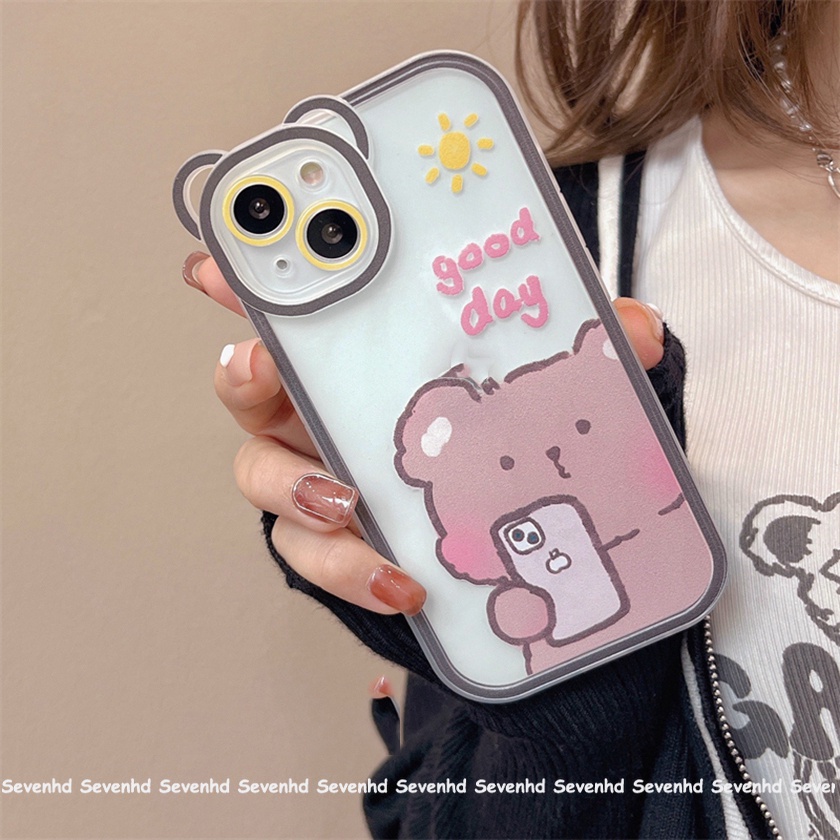 Ốp Điện Thoại Mềm Hình Gấu Uống Trà Sữa Cho iPhone 14 13 12 11 Pro Max Xs Max Xr X 6 6s Plus