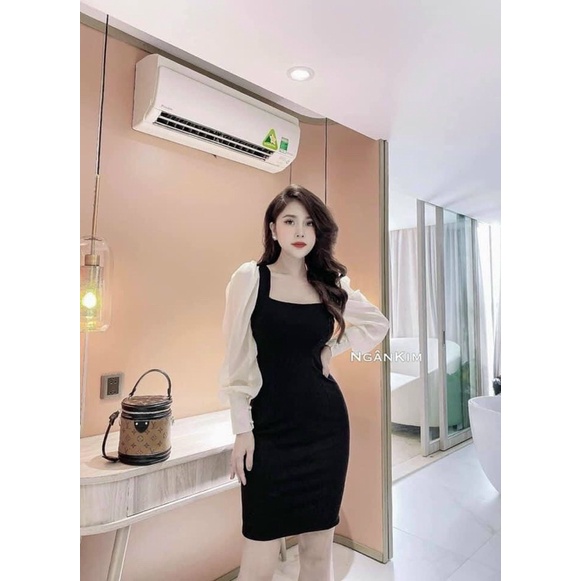 Đầm body-Váy ôm công sở cổ vuông tay voan chất umi kèm ảnh thật cuối bài h2shop