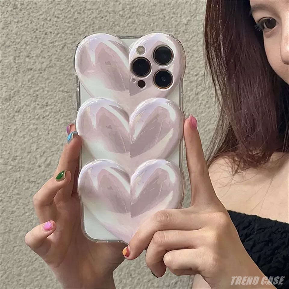 Ốp Điện Thoại Mềm Chống Sốc Họa Tiết Trái Tim 3D Bảo Vệ Lens Cho iPhone 13 12 11 Pro Max