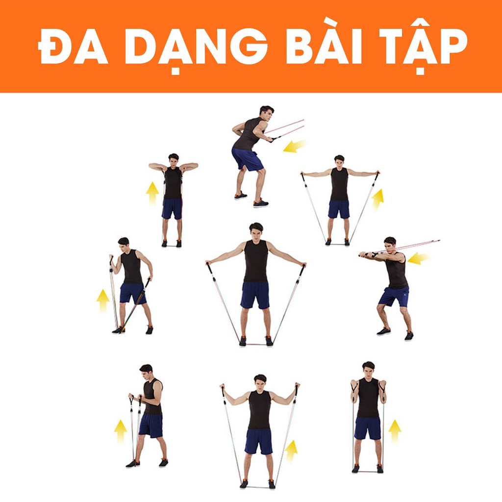 [Bộ 11 phụ kiện] Dây ngũ sắc tập gym tập thể hình tại nhà - 5 dây đàn hồi cho nam nữ tập toàn thân