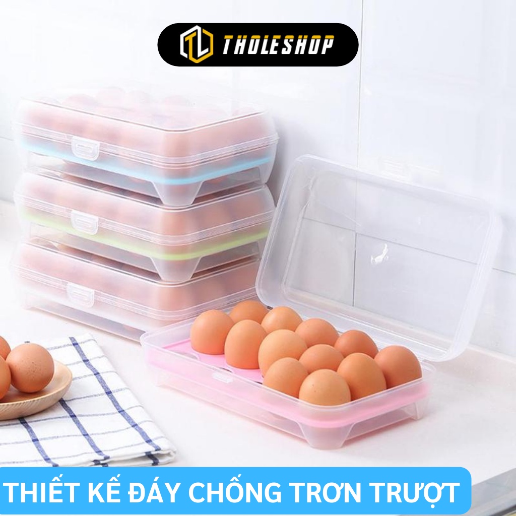 Khay Đựng Trứng 15 Ô - Hộp Bảo Quản Trứng Để Tủ Lạnh Có Nắp Đậy Kín, Đế Chống Trượt 1090