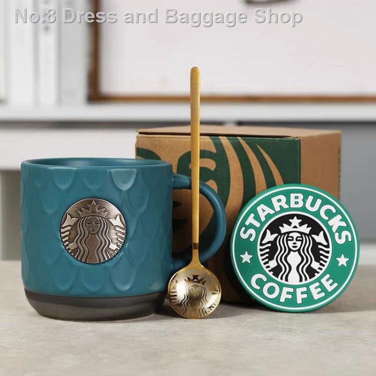 ✿♀Cốc Uống Cà Phê Starbucks Bằng Sứ Dung Tích Lớn In Họa Tiết Nàng Tiên Cá Có Nắp Và Muỗng