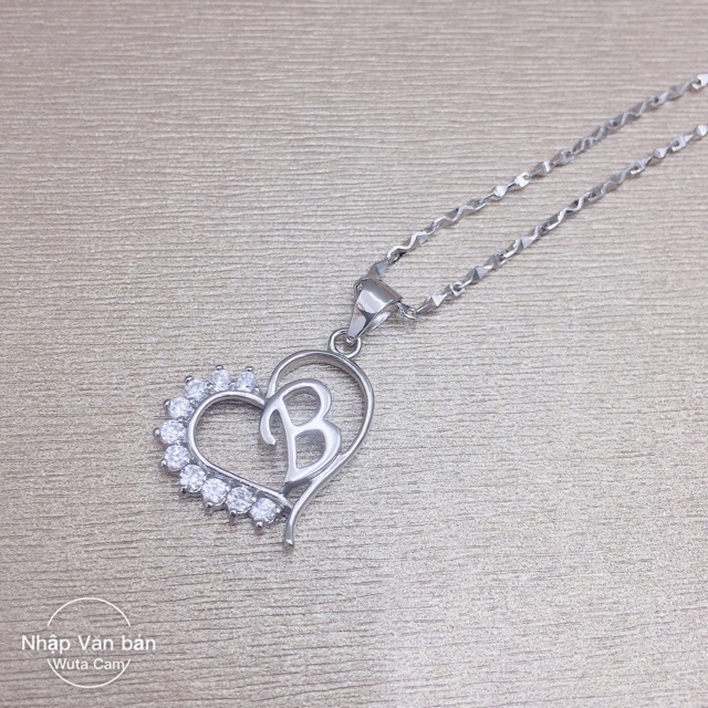 Dây chuyền trái tim chữ B bạc thật mạ vàng trắng (xi kim)