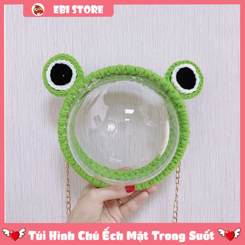 Full Set Nguyên Liệu Tự Đan Túi Trong Suốt Bằng Len Hình Chú Ếch Xinh Xắn
