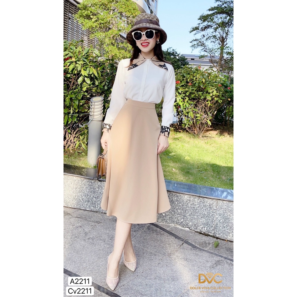 Set áo trắng sơ mi cổ phối họa tiết S2211  - DOLCE VIVA COLLECTION