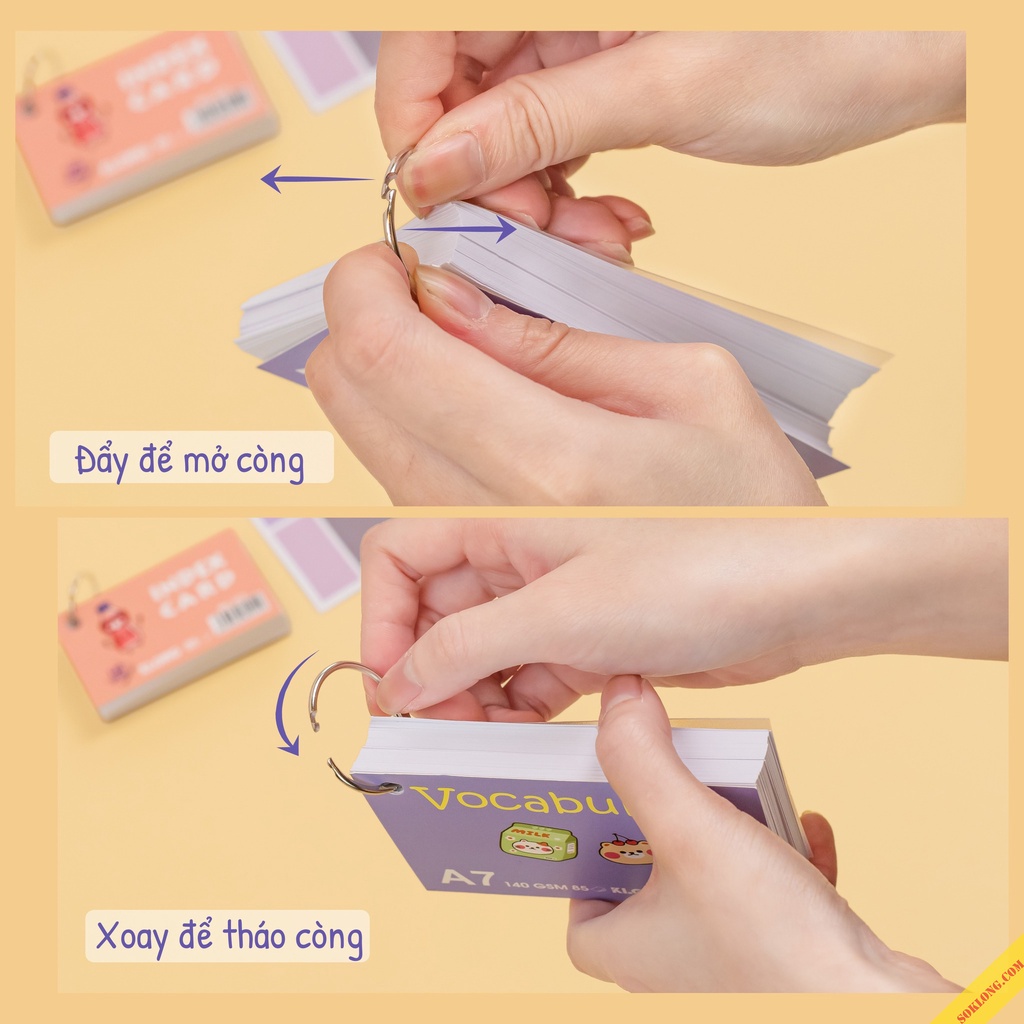 Tập thẻ Index Card Klong Ms 912 [Chọn Màu] học ngoại ngữ dày dặn, thẻ flashcard KLong