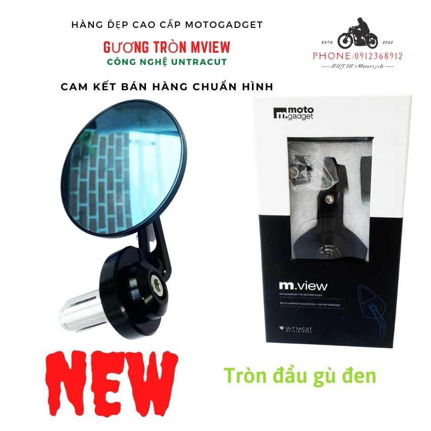 Gương Chiếu hậu mview moto gadget Kiểu Tròn- Mặt Kính Trắng