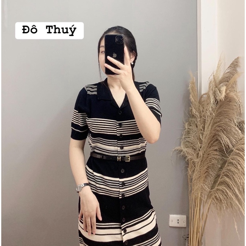Váy len polo kẻ ngang cộc tay