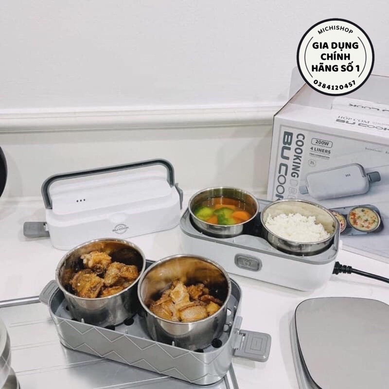 Hộp Cơm Cắm Điện Hộp Cơm Văn Phòng 2 Tầng 4 Bát Inox Có Chức Năng Giữ Nhiệt, Hâm Nóng và Tự Nấu Chín