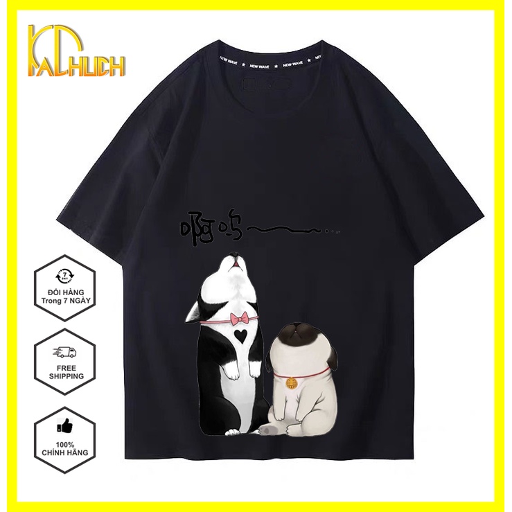 ÁO THUN NAM NỮ UNISEX TAY LỠ FORM RỘNG IN 2 CHÚ CHÓ SIÊU CƯNG