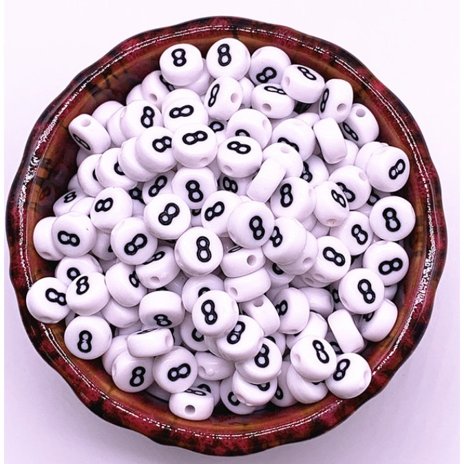 Bộ 100 hạt tròn 7x4mm in số dùng làm trang sức thủ công