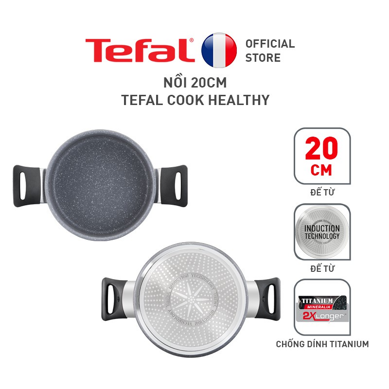 Bộ nồi chảo Tefal Cook Healthy 3pcs (Chảo 24/Chảo sâu 28/ Nồi 20)