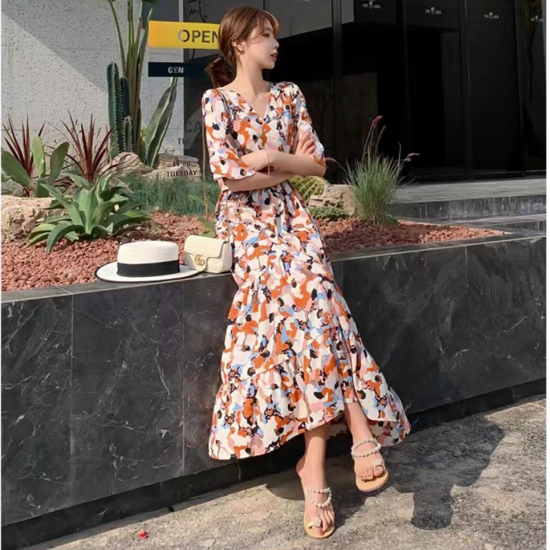 Đầm Voan Hoa Thời Trang Mùa Hè Hàn Quốc Dành Cho Nữ