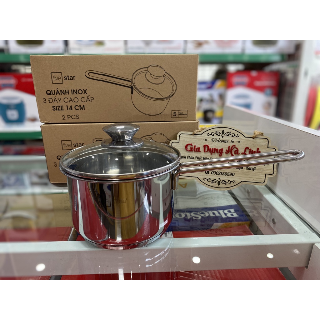 Quánh inox 3 đáy 14 cm Fivestar FSQ14001, sử dụng trên tất cả các loại bếp