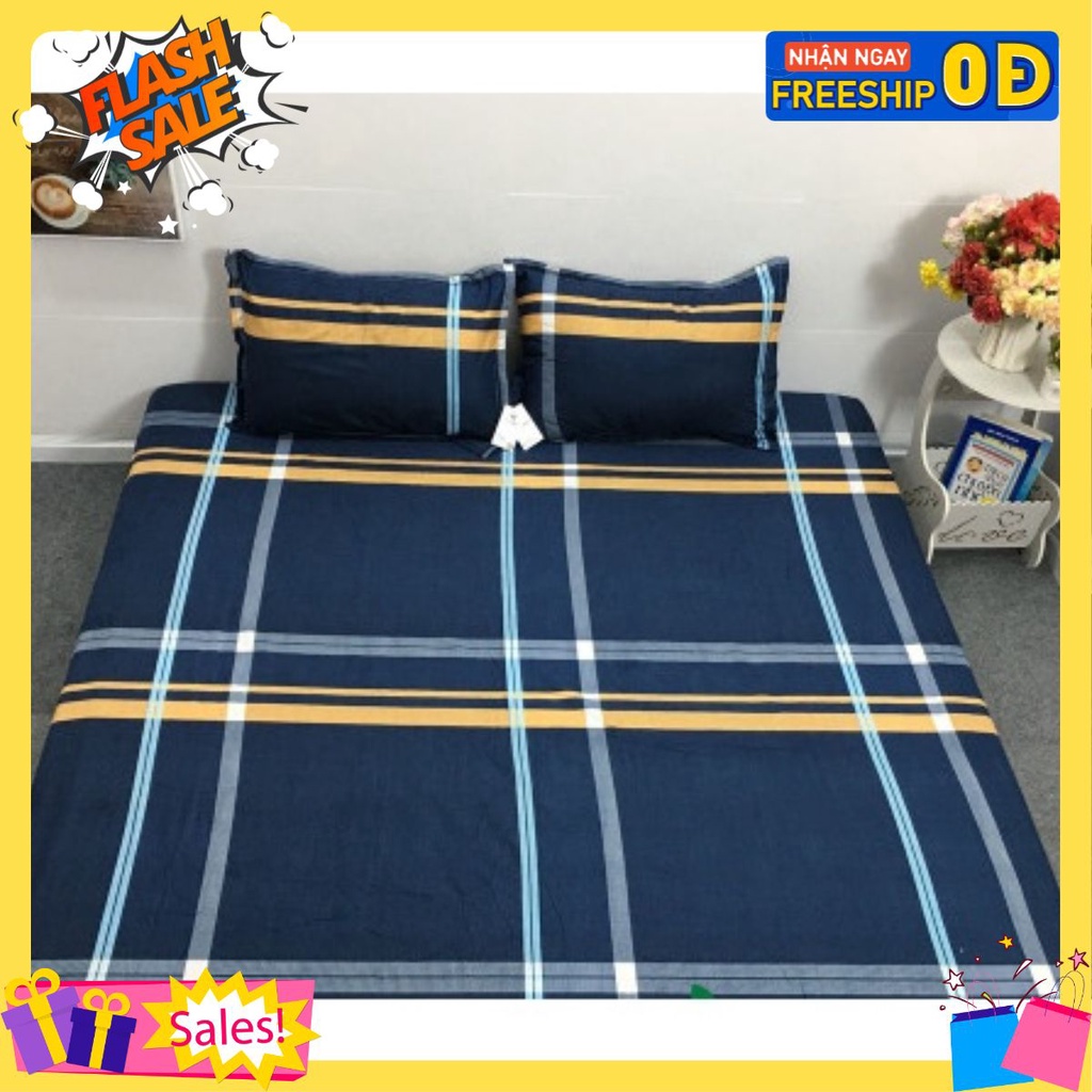 Ga chun bọc đệm giường,Vải poly cotton 1m2,1m4,1m6-họa tiết kẻ xanh đen