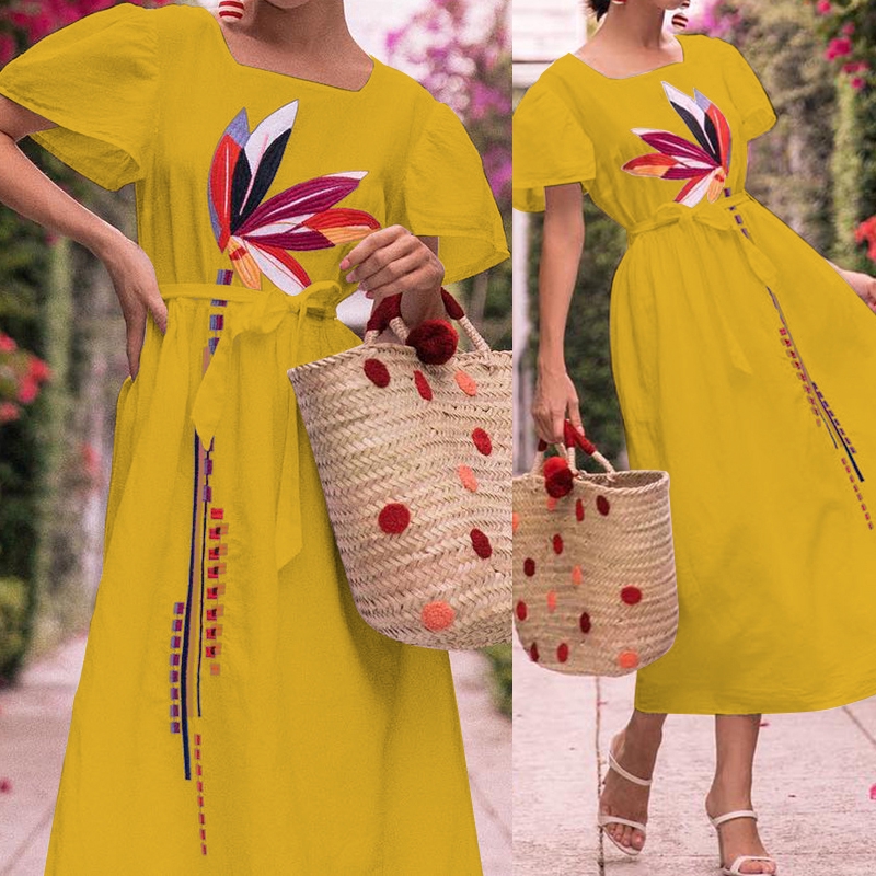 ZANZEA Đầm maxi dáng chữ A hoạ tiết in thời trang mùa hè cho phái nữ | BigBuy360 - bigbuy360.vn