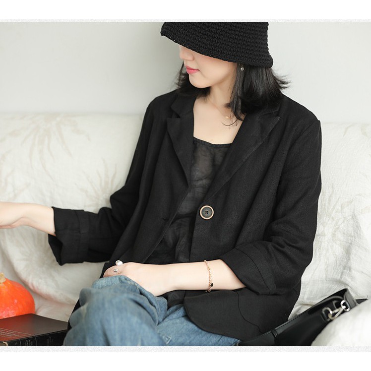 Áo vest Blazer Linen nữ 1 lớp, chất vải linen mềm mại, thời trang thu đông. | BigBuy360 - bigbuy360.vn