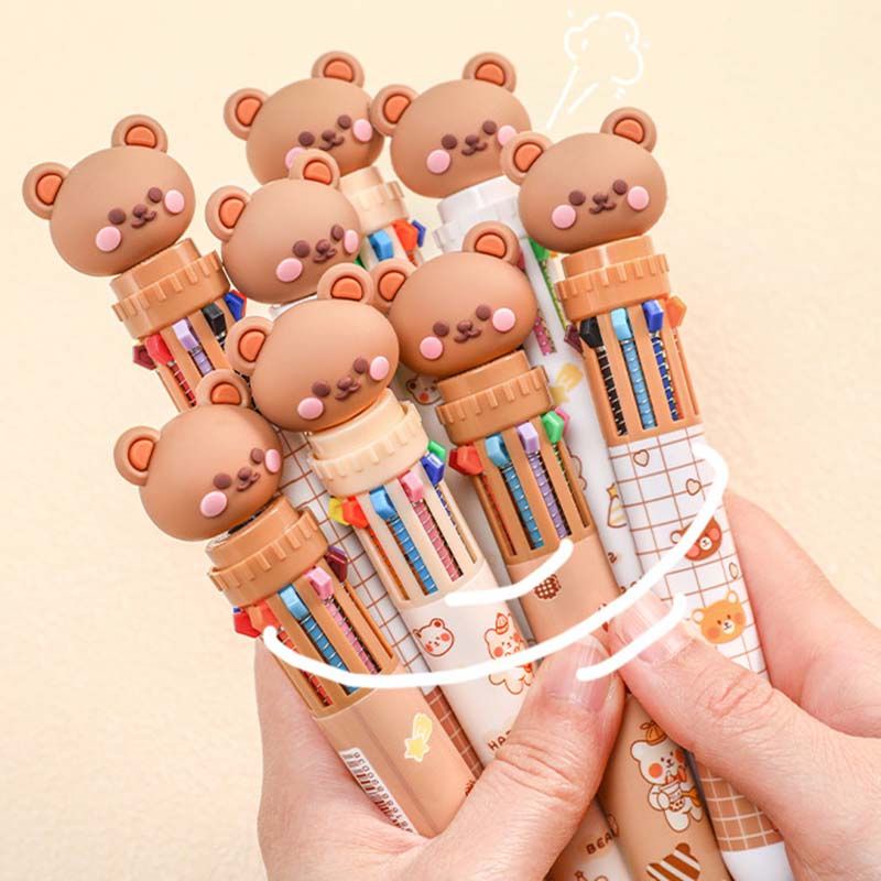 Bút bi bấm 10 màu hình gấu nâu, tiểu hổ cute