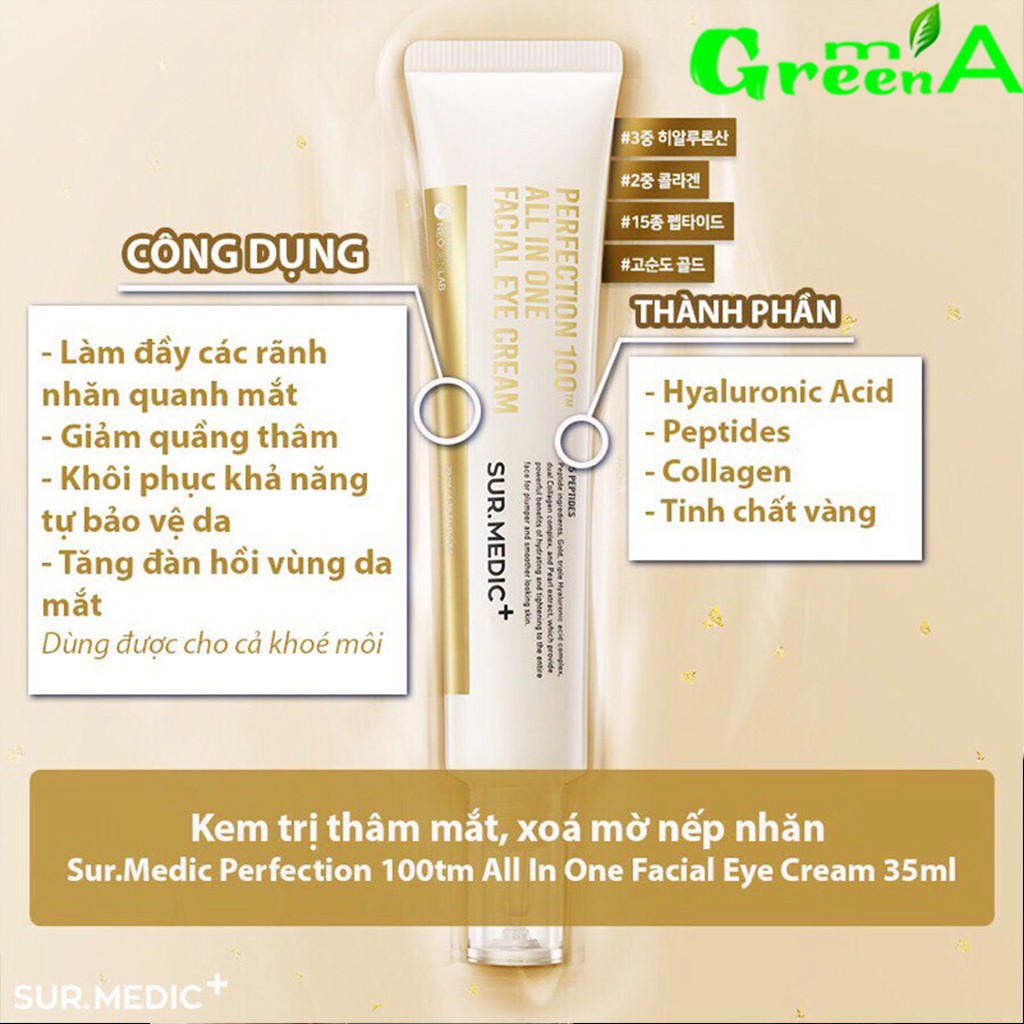 Kem Dưỡng Mắt SUR MEDIC Chống Lão Hóa Cải Thiện Nếp Nhăn Vùng Mắt Sur.Medic Perfection 100™ All In One Facial Eye Cream