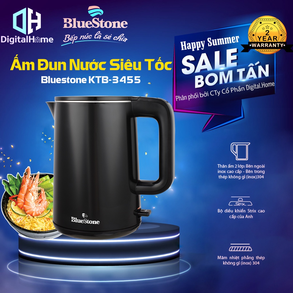 Ấm Đun Nước Bluestone KTB 3455, Công Suất 1800W, Bảo Hành Chính Hãng 2 Năm