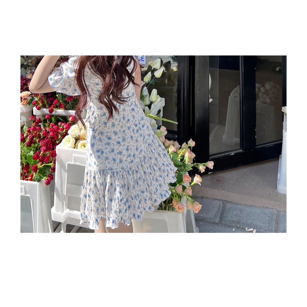 Đầm Hoa Xếp Ly Cổ Lá Sen Phong Cách Thời Trang Mùa Hè Hàng Mới Chất Lượng Cao 2022