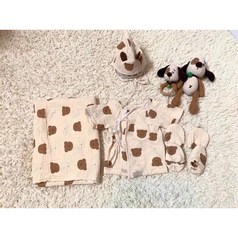 Vải xô muslin mặt gấu chấm bi