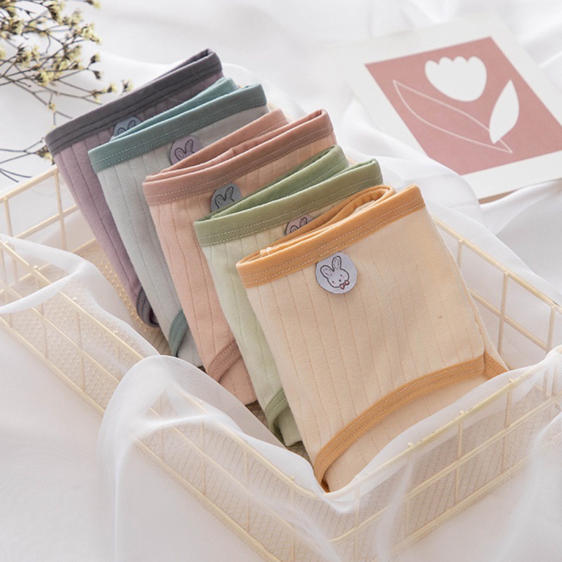 Quần lót cotton màu trơn thoáng khí lưng vừa dễ thương phong cách Hàn Quốc cho nữ