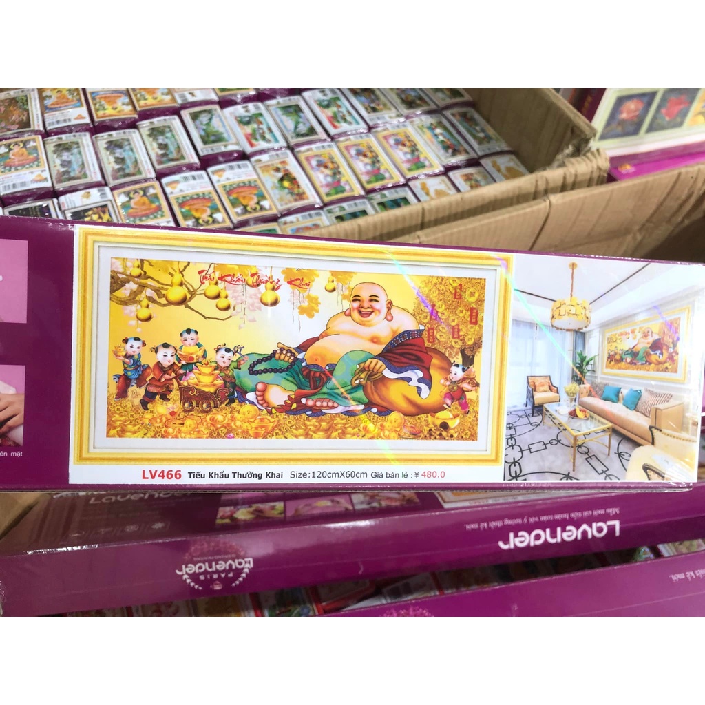 Tranh đính đá phật di lạc KT:120x60cm,tranh gắn đá chưa gắn.