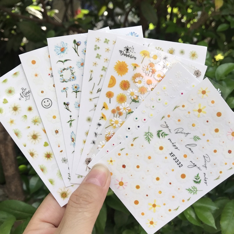 Sticker dán móng nail hoa cúc và hoa lá