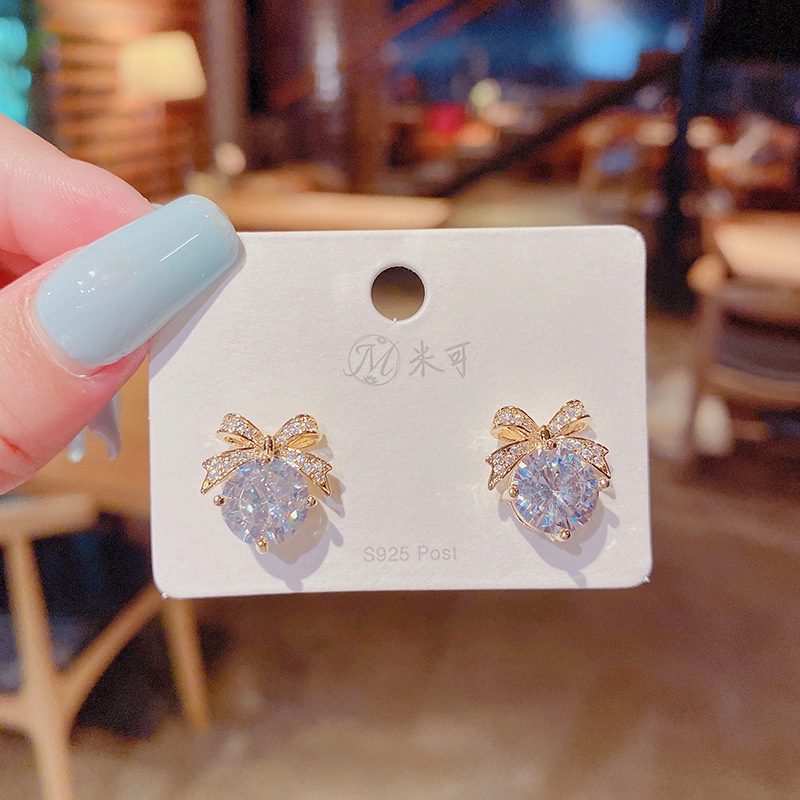 Bông Tai Hình Nơ Đính Đá Cao Cấp Thời Trang Dành Cho Nữ