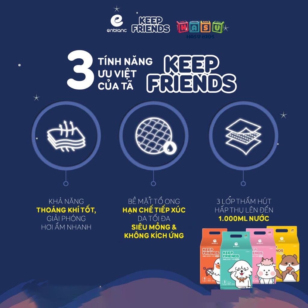 COMBO 3 Bịch Tã Bỉm Quần Enblanc KEEP FRIENDS Nội Địa Hàn Quốc 2021 Siêu Thấm Hút L26 Bé Gái