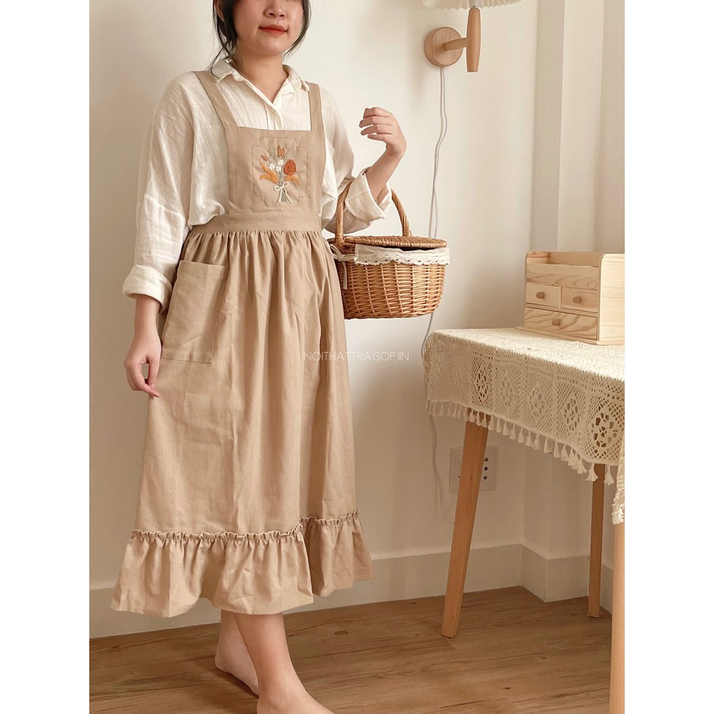 tạp dề linen thêu tay - không thêu