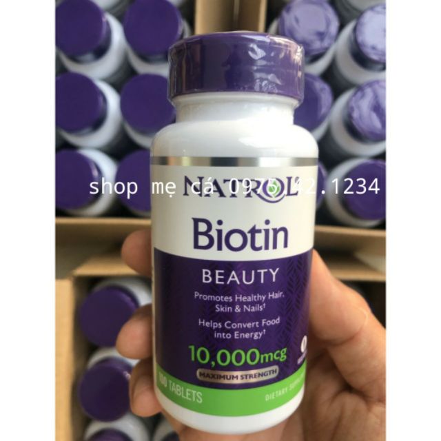 Thuốc mọc tóc Biotin Natrol 10000mcg 100 viên của Mỹ