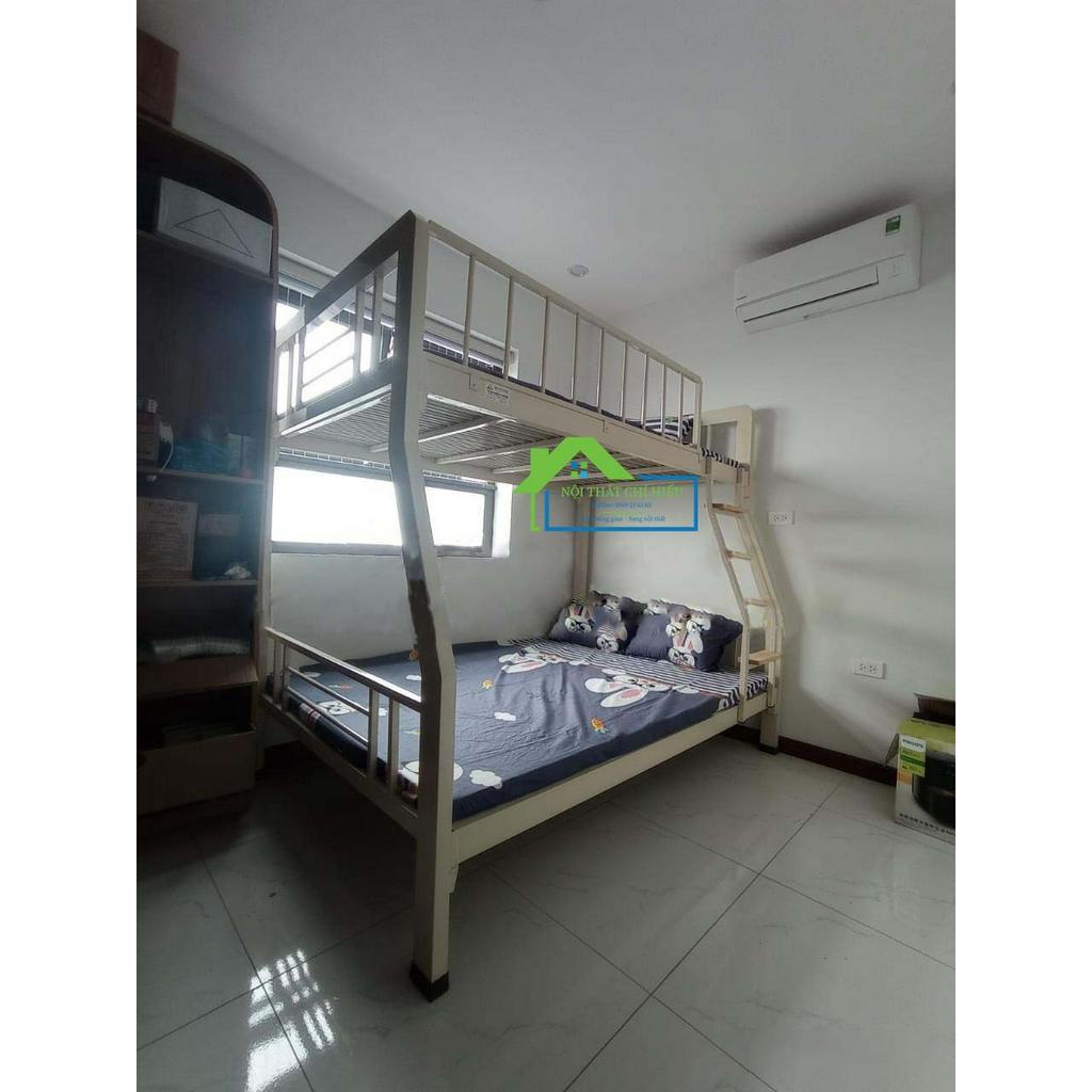 Giường sắt 2 tầng sắt 4x8 hộp trên 1m4 dưới 1m6 dễ lắp ráp