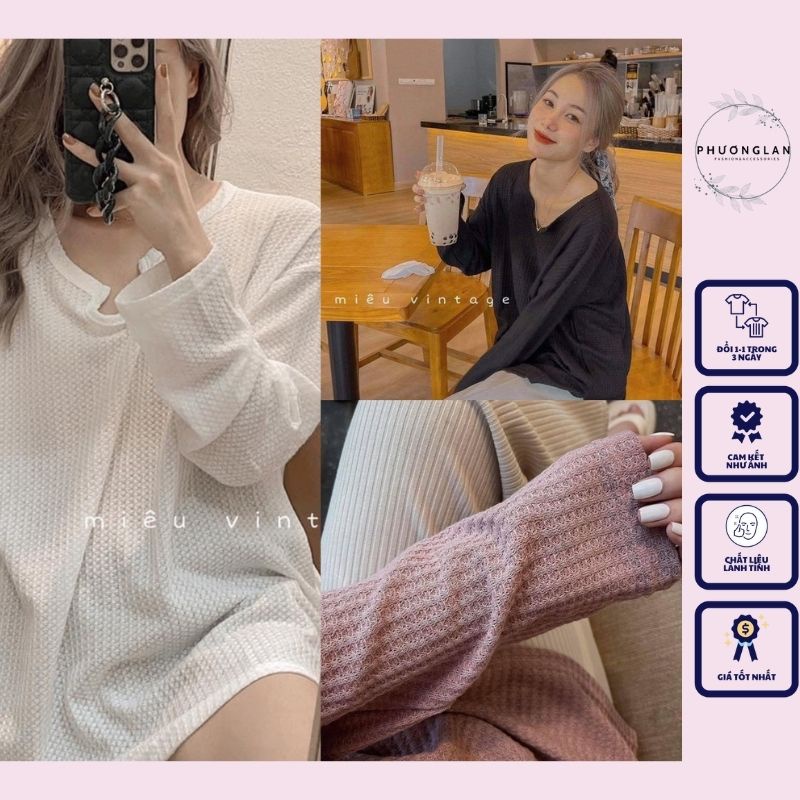 Áo sweater  Áo dài tay nữ PHULA 4 màu thun thu đông phong cách Hàn Quốc Ulzzang ĐEN TRẮNG HỒNG XANH tiểu thư sang chảnh