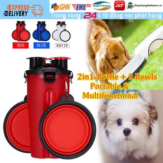 【Trong 24h gửi hàng】Bình Nước ăn 2 Ngăn Cho mèo du lịch kèm Bát gấp gọn Móc Treo phụ kiện cho chó thú cưng